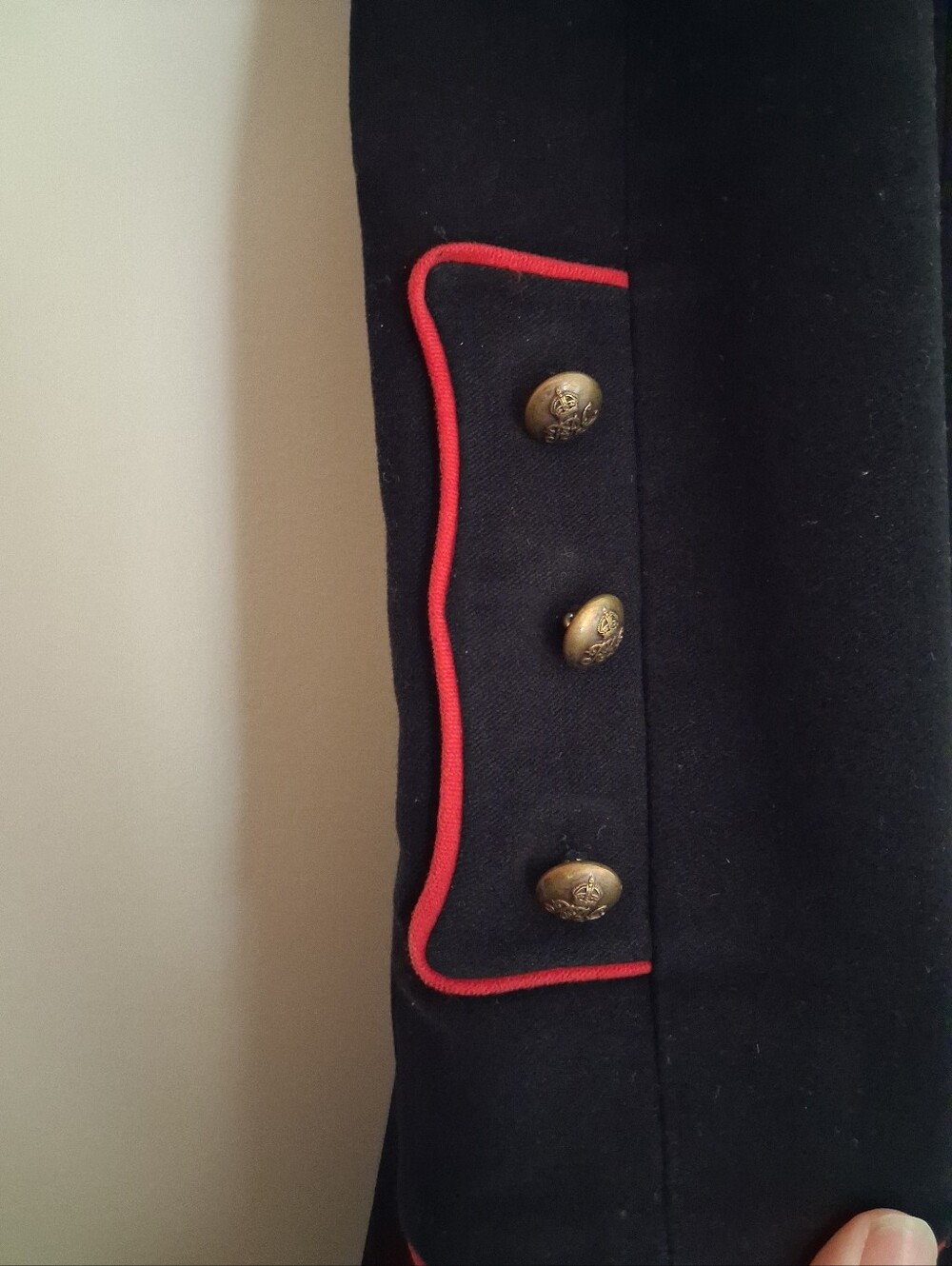 Ralph Lauren Black Double-Breasted Wool Coat with Red Piping - Picture 6 of 9